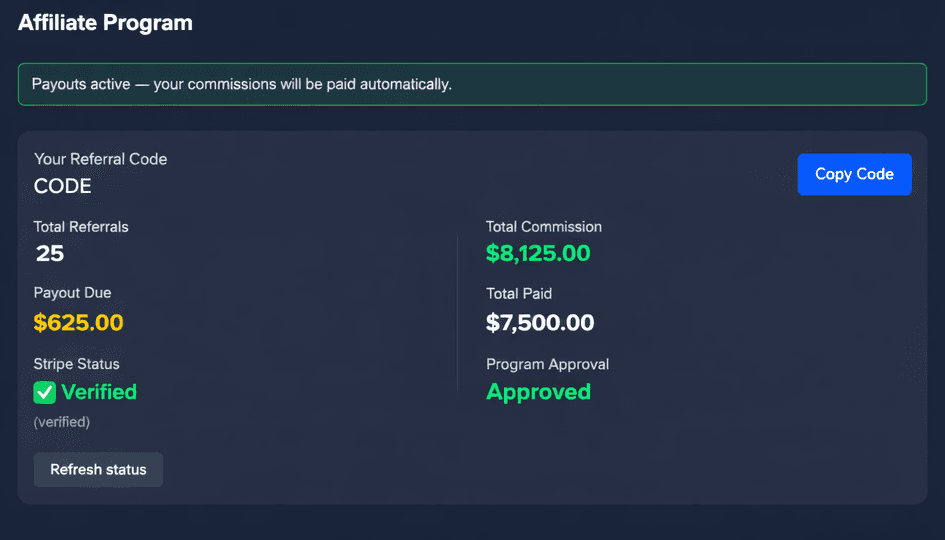 Cove CRM affiliate program screenshot